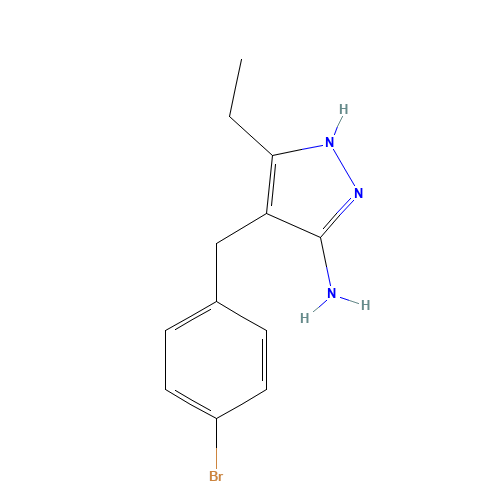 4-[(4-bromophenyl)methyl]-5-ethyl-1H-pyrazol-3-amine (CAS: 1401728-62-8) - Chemical Structure and Molecular Formula 
