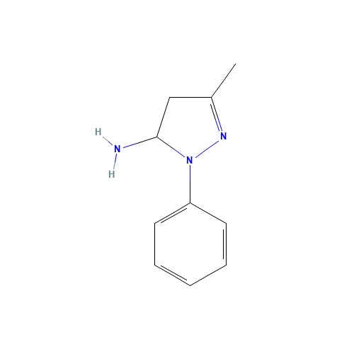 5-methyl-2-phenyl-3,4-dihydropyrazol-3-amine (CAS: 71799-38-7) - Chemical Structure and Molecular Formula 