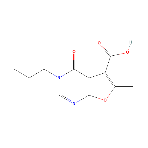 6-methyl-3-(2-methylpropyl)-4-oxofuro[2,3-d]pyrimidine-5-carboxylic acid (CAS: 1031967-08-4) - Chemical Structure and Molecular Formula 