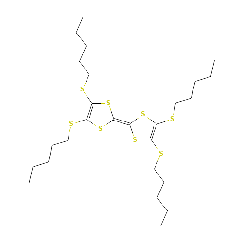 2-[4,5-bis(pentylsulfanyl)-1,3-dithiol-2-ylidene]-4,5-bis(pentylsulfanyl)-1,3-dithiole (CAS: 106920-29-0) - Chemical Structure and Molecular Formula 