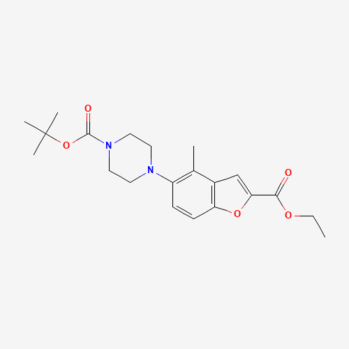 tert-butyl 4-(2-ethoxycarbonyl-4-methyl-1-benzofuran-5-yl)piperazine-1-carboxylate (CAS: 1192172-70-5) - Chemical Structure and Molecular Formula 