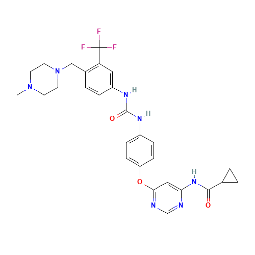 N-[6-[4-[[4-[(4-methylpiperazin-1-yl)methyl]-3-(trifluoromethyl)phenyl]carbamoylamino]phenoxy]pyrimidin-4-yl]cyclopropanecarboxamide (CAS: 1421227-52-2) - Related Chemical Product