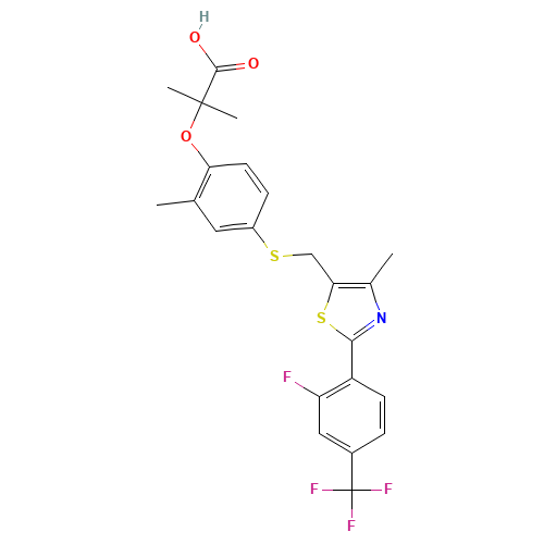 2-[4-[[2-[2-fluoro-4-(trifluoromethyl)phenyl]-4-methyl-1,3-thiazol-5-yl]methylsulfanyl]-2-methylphenoxy]-2-methylpropanoic acid (CAS: 447406-78-2) - Related Chemical Product