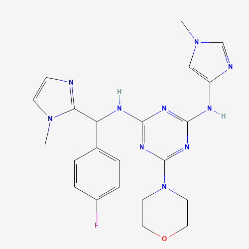 2-N-[(4-fluorophenyl)-(1-methylimidazol-2-yl)methyl]-4-N-(1-methylimidazol-4-yl)-6-morpholin-4-yl-1,3,5-triazine-2,4-diamine (CAS: 1200605-38-4) - Chemical Structure and Molecular Formula 