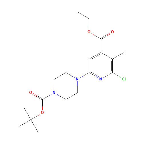 tert-butyl 4-(6-chloro-4-ethoxycarbonyl-5-methylpyridin-2-yl)piperazine-1-carboxylate (CAS: 1201675-12-8) - Chemical Structure and Molecular Formula 