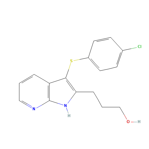 3-[3-(4-chlorophenyl)sulfanyl-1H-pyrrolo[2,3-b]pyridin-2-yl]propan-1-ol (CAS: 1346525-80-1) - Chemical Structure and Molecular Formula 