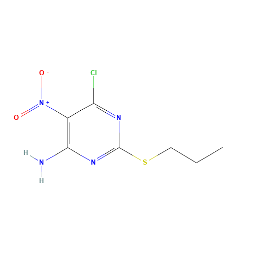 6-chloro-5-nitro-2-propylsulfanylpyrimidin-4-amine (CAS: 339286-30-5) - Chemical Structure and Molecular Formula 