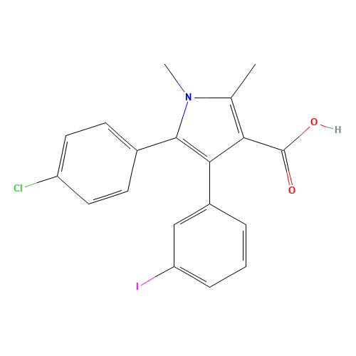 5-(4-chlorophenyl)-4-(3-iodophenyl)-1,2-dimethylpyrrole-3-carboxylic acid (CAS: 1305320-66-4) - Chemical Structure and Molecular Formula 