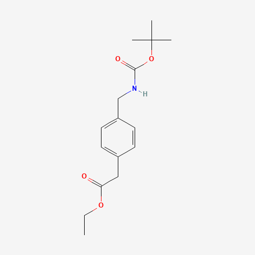 ethyl 2-[4-[[(2-methylpropan-2-yl)oxycarbonylamino]methyl]phenyl]acetate (CAS: 113520-37-9) - Chemical Structure and Molecular Formula 
