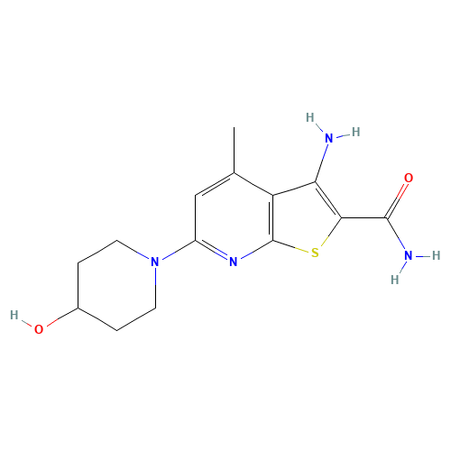 3-amino-6-(4-hydroxypiperidin-1-yl)-4-methylthieno[2,3-b]pyridine-2-carboxamide (CAS: 635731-38-3) - Chemical Structure and Molecular Formula 