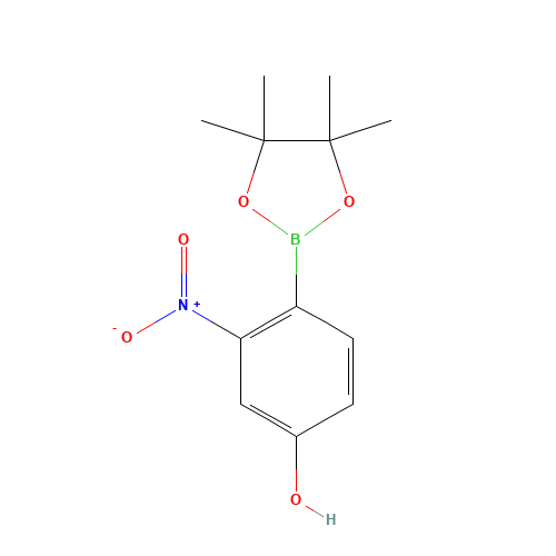 3-nitro-4-(4,4,5,5-tetramethyl-1,3,2-dioxaborolan-2-yl)phenol (CAS: 1356963-11-5) - Chemical Structure and Molecular Formula 
