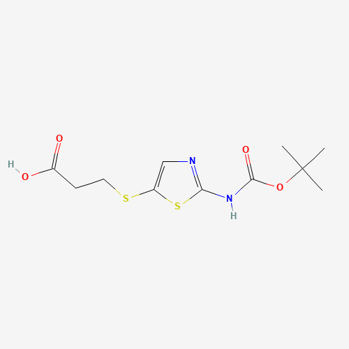 3-[[2-[(2-methylpropan-2-yl)oxycarbonyl]-1,3-thiazol-5-yl]sulfanyl]propanoic acid (CAS: 1305274-71-8) - Chemical Structure and Molecular Formula 