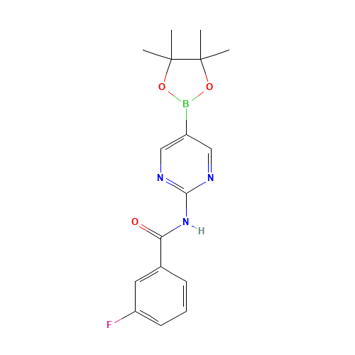 3-fluoro-N-[5-(4,4,5,5-tetramethyl-1,3,2-dioxaborolan-2-yl)pyrimidin-2-yl]benzamide (CAS: 1094070-75-3) - Chemical Structure and Molecular Formula 