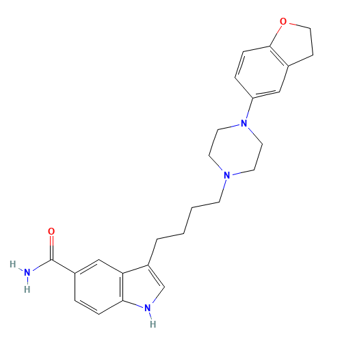 3-[4-[4-(2,3-dihydro-1-benzofuran-5-yl)piperazin-1-yl]butyl]-1H-indole-5-carboxamide (CAS: 765272-99-9) - Chemical Structure and Molecular Formula 