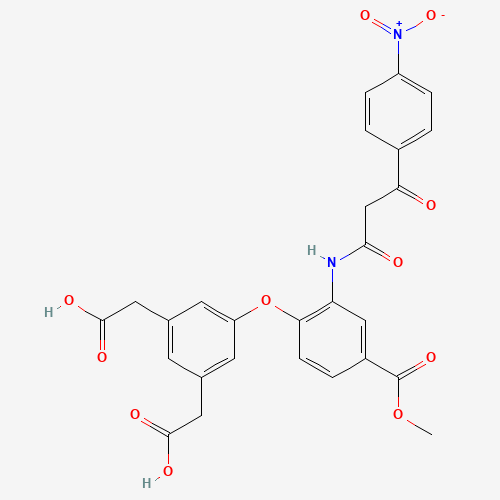 2-[3-(carboxymethyl)-5-[4-methoxycarbonyl-2-[[3-(4-nitrophenyl)-3-oxopropanoyl]amino]phenoxy]phenyl]acetic acid (CAS: 116933-03-0) - Chemical Structure and Molecular Formula 