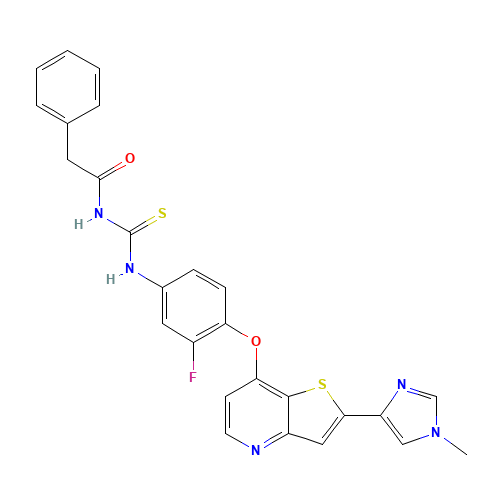 N-[[3-fluoro-4-[2-(1-methylimidazol-4-yl)thieno[3,2-b]pyridin-7-yl]oxyphenyl]carbamothioyl]-2-phenylacetamide (CAS: 875337-44-3) - Related Chemical Product