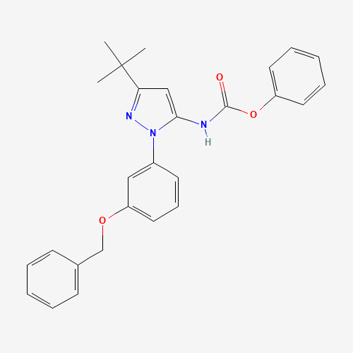 phenyl N-[5-tert-butyl-2-(3-phenylmethoxyphenyl)pyrazol-3-yl]carbamate (CAS: 876300-22-0) - Chemical Structure and Molecular Formula 