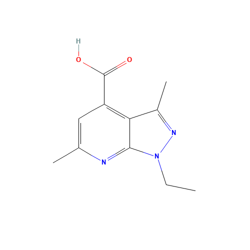 1-ethyl-3,6-dimethylpyrazolo[3,4-b]pyridine-4-carboxylic acid (CAS: 832743-11-0) - Chemical Structure and Molecular Formula 