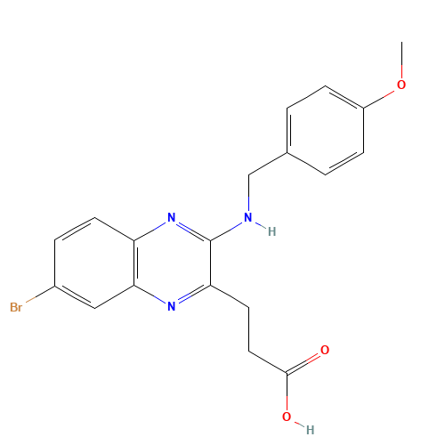 3-[7-bromo-3-[(4-methoxyphenyl)methylamino]quinoxalin-2-yl]propanoic acid (CAS: 1309365-77-2) - Chemical Structure and Molecular Formula 