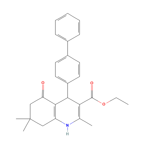 ethyl 2,7,7-trimethyl-5-oxo-4-(4-phenylphenyl)-1,4,6,8-tetrahydroquinoline-3-carboxylate (CAS: 1099644-42-4) - Chemical Structure and Molecular Formula 