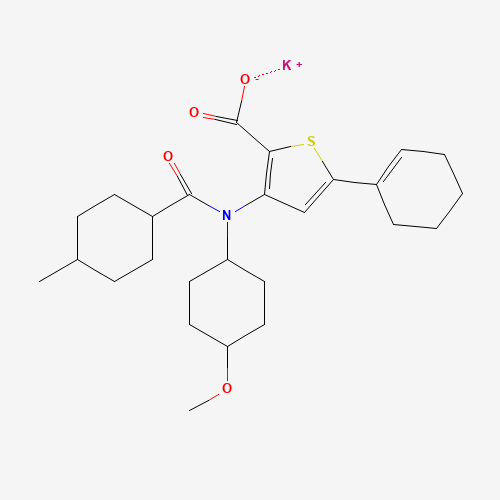 potassium;5-(cyclohexen-1-yl)-3-[(4-methoxycyclohexyl)-(4-methylcyclohexanecarbonyl)amino]thiophene-2-carboxylate (CAS: 1200133-34-1) - Chemical Structure and Molecular Formula 