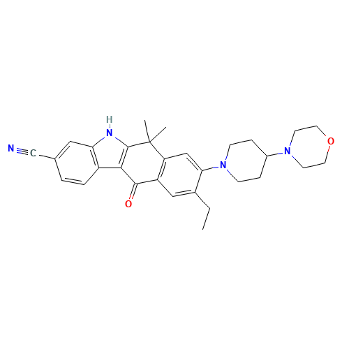 9-ethyl-6,6-dimethyl-8-(4-morpholin-4-ylpiperidin-1-yl)-11-oxo-5H-benzo[b]carbazole-3-carbonitrile (CAS: 1256580-46-7) - Related Chemical Product