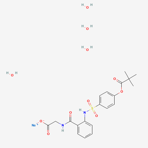 sodium;2-[[2-[[4-(2,2-dimethylpropanoyloxy)phenyl]sulfonylamino]benzoyl]amino]acetate;tetrahydrate (CAS: 201677-61-4) - Chemical Structure and Molecular Formula 