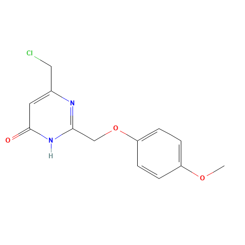 6-(chloromethyl)-2-[(4-methoxyphenoxy)methyl]-1H-pyrimidin-4-one (CAS: 266679-47-4) - Chemical Structure and Molecular Formula 