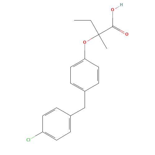 2-[4-[(4-chlorophenyl)methyl]phenoxy]-2-methylbutanoic acid (CAS: 71548-88-4) - Chemical Structure and Molecular Formula 