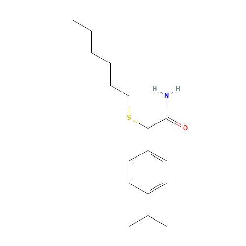 2-hexylsulfanyl-2-(4-propan-2-ylphenyl)acetamide (CAS: 186026-05-1) - Chemical Structure and Molecular Formula 