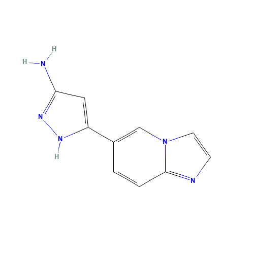 5-imidazo[1,2-a]pyridin-6-yl-1H-pyrazol-3-amine (CAS: 948883-30-5) - Chemical Structure and Molecular Formula 