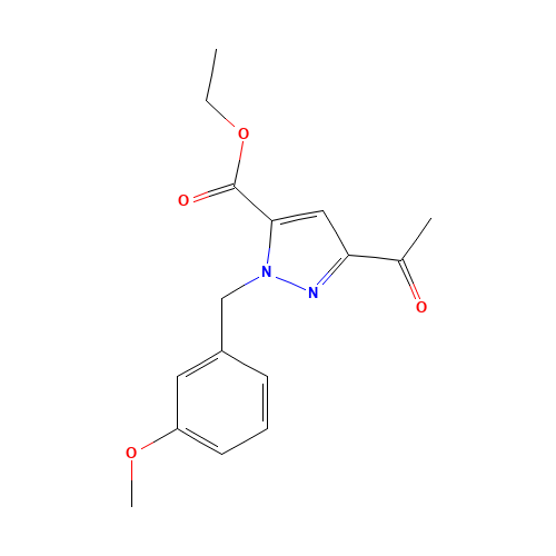 ethyl 5-acetyl-2-[(3-methoxyphenyl)methyl]pyrazole-3-carboxylate (CAS: 1403332-91-1) - Chemical Structure and Molecular Formula 