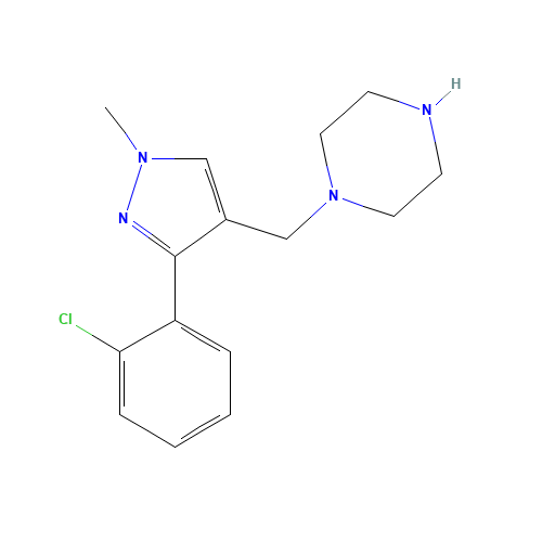 1-[[3-(2-chlorophenyl)-1-methylpyrazol-4-yl]methyl]piperazine (CAS: 1460034-08-5) - Chemical Structure and Molecular Formula 