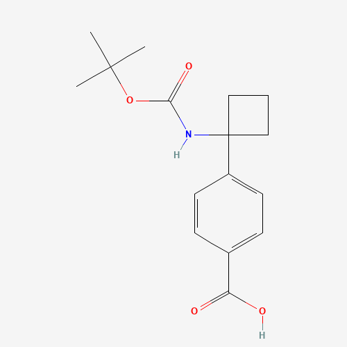 4-[1-[(2-methylpropan-2-yl)oxycarbonylamino]cyclobutyl]benzoic acid (CAS: 1259223-99-8) - Chemical Structure and Molecular Formula 