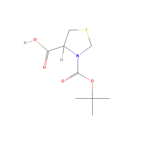 3-[(2-methylpropan-2-yl)oxycarbonyl]-1,3-thiazolidine-4-carboxylic acid (CAS: 76587-66-1) - Chemical Structure and Molecular Formula 