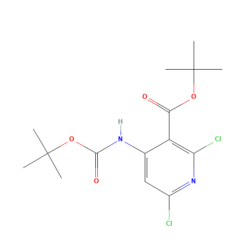 tert-butyl 2,6-dichloro-4-[(2-methylpropan-2-yl)oxycarbonylamino]pyridine-3-carboxylate (CAS: 1044148-92-6) - Chemical Structure and Molecular Formula 