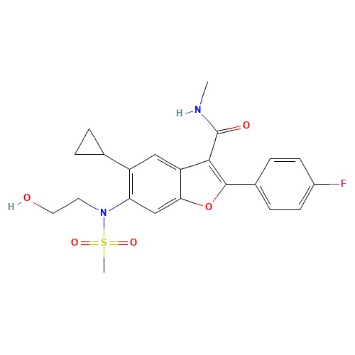 5-cyclopropyl-2-(4-fluorophenyl)-6-[2-hydroxyethyl(methylsulfonyl)amino]-N-methyl-1-benzofuran-3-carboxamide (CAS: 691852-58-1) - Related Chemical Product