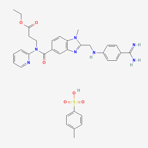 ethyl 3-[[2-[(4-carbamimidoylanilino)methyl]-1-methylbenzimidazole-5-carbonyl]-pyridin-2-ylamino]propanoate;4-methylbenzenesulfonic acid (CAS: 872728-85-3) - Chemical Structure and Molecular Formula 
