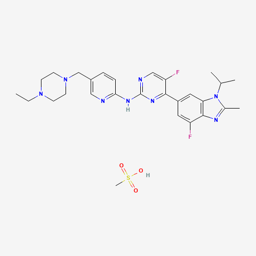 N-[5-[(4-ethylpiperazin-1-yl)methyl]pyridin-2-yl]-5-fluoro-4-(7-fluoro-2-methyl-3-propan-2-ylbenzimidazol-5-yl)pyrimidin-2-amine;methanesulfonic acid (CAS: 1231930-82-7) - Related Chemical Product
