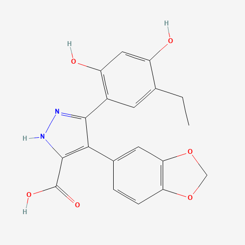 4-(1,3-benzodioxol-5-yl)-5-(3-ethyl-4-hydroxy-6-oxocyclohexa-2,4-dien-1-ylidene)-1,2-dihydropyrazole-3-carboxylic acid (CAS: 374699-77-1) - Related Chemical Product