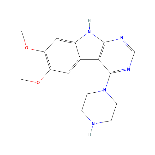 6,7-dimethoxy-4-piperazin-1-yl-9H-pyrimido[4,5-b]indole (CAS: 106635-00-1) - Related Chemical Product