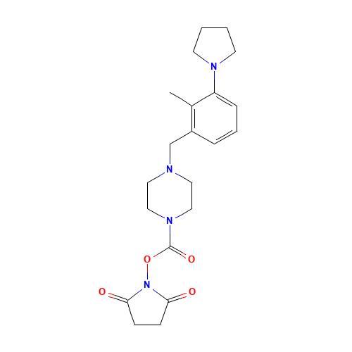 (2,5-dioxopyrrolidin-1-yl) 4-[(2-methyl-3-pyrrolidin-1-ylphenyl)methyl]piperazine-1-carboxylate (CAS: 1460033-10-6) - Chemical Structure and Molecular Formula 