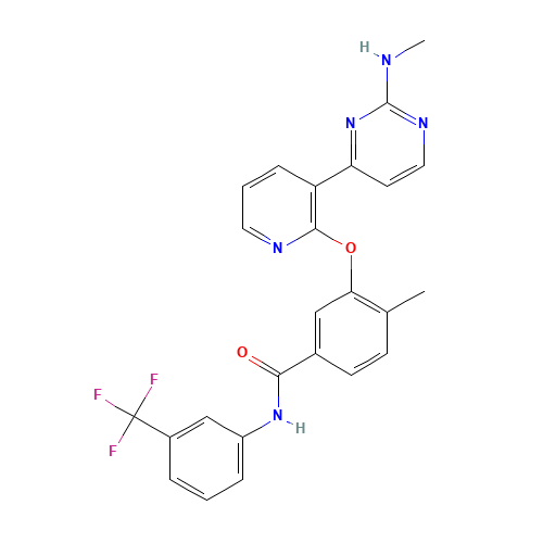 4-methyl-3-[3-[2-(methylamino)pyrimidin-4-yl]pyridin-2-yl]oxy-N-[3-(trifluoromethyl)phenyl]benzamide (CAS: 870223-96-4) - Chemical Structure and Molecular Formula 