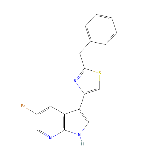 2-benzyl-4-(5-bromo-1H-pyrrolo[2,3-b]pyridin-3-yl)-1,3-thiazole (CAS: 1379670-78-6) - Chemical Structure and Molecular Formula 