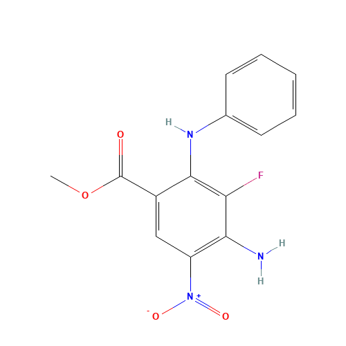 methyl 4-amino-2-anilino-3-fluoro-5-nitrobenzoate (CAS: 606093-58-7) - Chemical Structure and Molecular Formula 