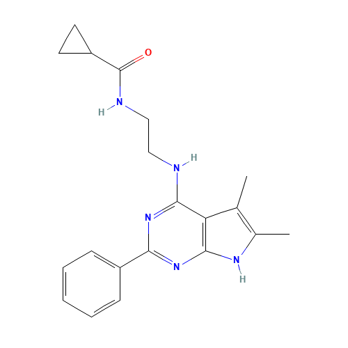 N-[2-[(5,6-dimethyl-2-phenyl-7H-pyrrolo[2,3-d]pyrimidin-4-yl)amino]ethyl]cyclopropanecarboxamide (CAS: 251946-27-7) - Related Chemical Product