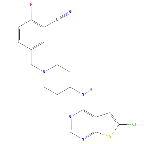 5-[[4-[(6-chlorothieno[2,3-d]pyrimidin-4-yl)amino]piperidin-1-yl]methyl]-2-fluorobenzonitrile (CAS: 866206-54-4) - Related Chemical Product