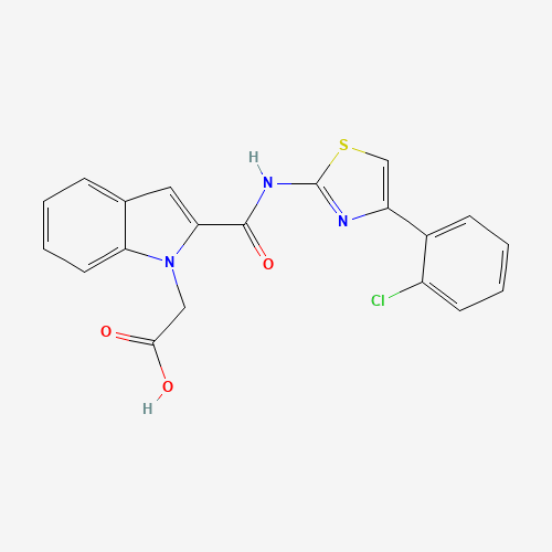 2-[2-[[4-(2-chlorophenyl)-1,3-thiazol-2-yl]carbamoyl]indol-1-yl]acetic acid (CAS: 136381-85-6) - Chemical Structure and Molecular Formula 