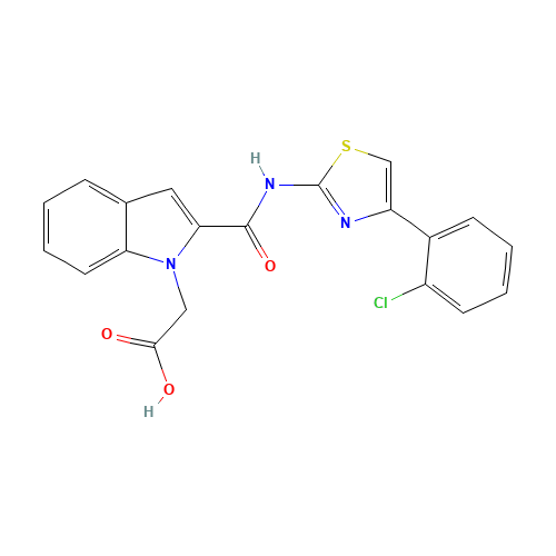 2-[2-[[4-(2-chlorophenyl)-1,3-thiazol-2-yl]carbamoyl]indol-1-yl]acetic acid (CAS: 136381-85-6) - Related Chemical Product