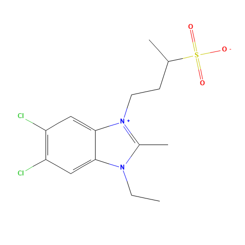 4-(5,6-dichloro-3-ethyl-2-methylbenzimidazol-1-ium-1-yl)butane-2-sulfonate (CAS: 63175-96-2) - Chemical Structure and Molecular Formula 
